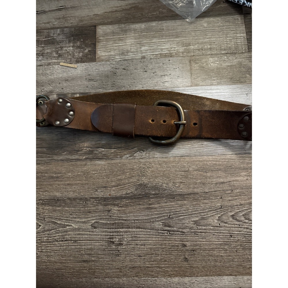 Vintage 1960'S 1970'S Browm Leather Belt Brass Buckle And O Rings Boho Well Worn